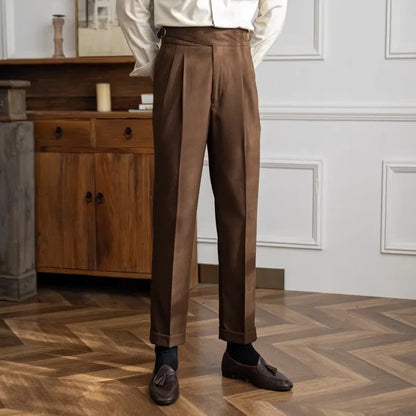 High Waist Straight Leg Casual Men's Trousers Italian Neapolitan Style Versatile Long Pants British Retro Suiting - Ellianto fashion Men's
