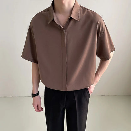 ort Sve Ice Silk irt Men's Casual Drapey Pure Color No Ironing Required Summer Faionable Youthful Stand Fit irt - Ellianto fashion Men's