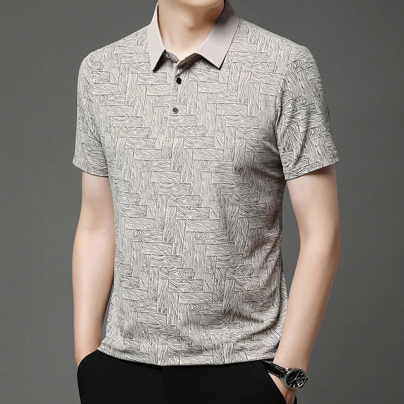 2025Summer New Men's Business Print Short Sleeved POLO Shirt Comfortable and Cool Casual Fashion T-shirt - Ellianto fashion Men's