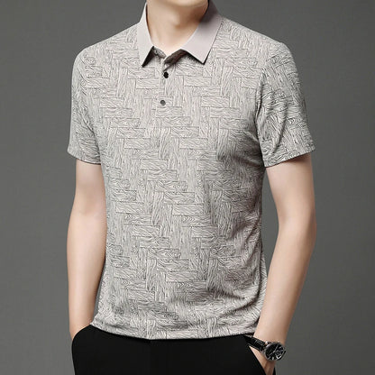 2025Summer New Men's Business Print Short Sleeved POLO Shirt Comfortable and Cool Casual Fashion T-shirt - Ellianto fashion Men's