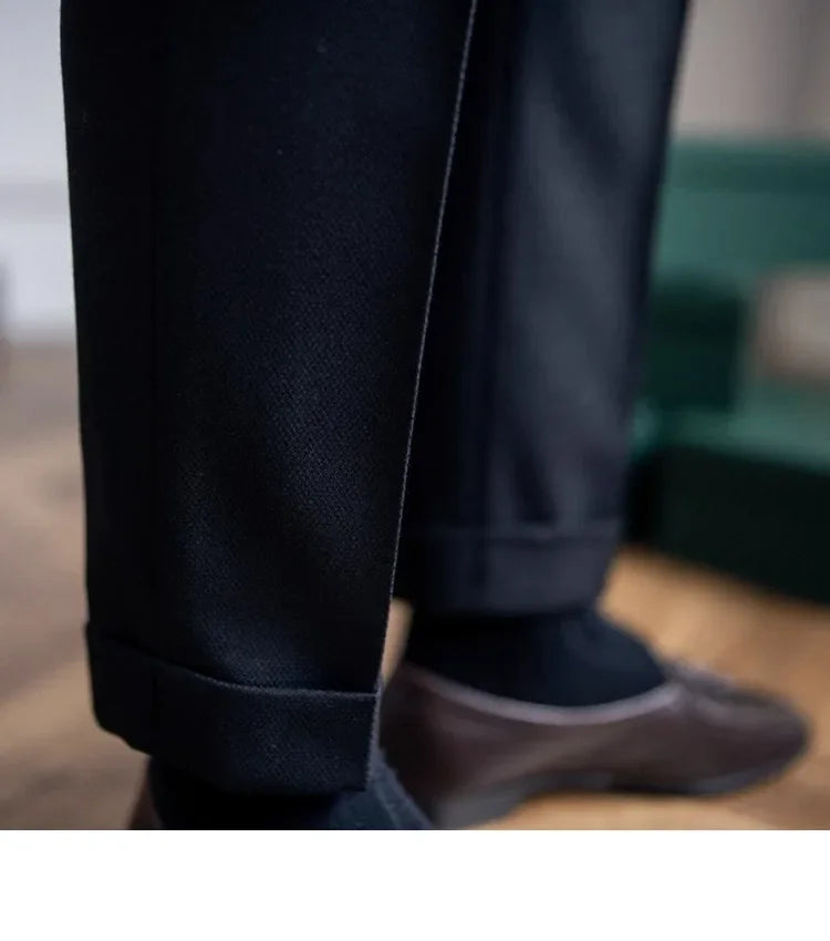 High Waist Straight Leg Casual Men's Trousers Italian Neapolitan Style Versatile Long Pants British Retro Suiting - Ellianto fashion Men's