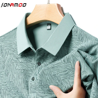 2025Summer New Men's Business Print Short Sleeved POLO Shirt Comfortable and Cool Casual Fashion T-shirt - Ellianto fashion Men's