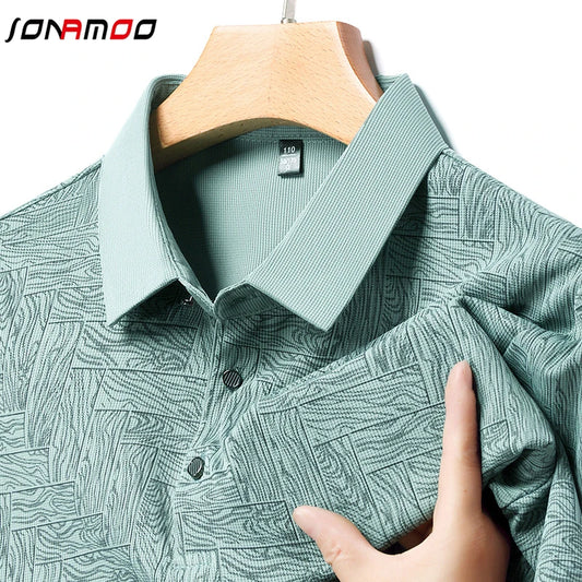 2025Summer New Men's Business Print Short Sleeved POLO Shirt Comfortable and Cool Casual Fashion T-shirt - Ellianto fashion Men's