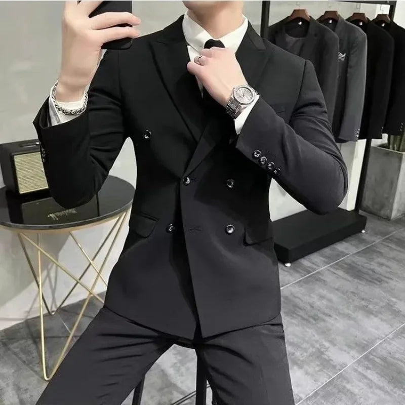 Wedding 2 Piece Outfit Set Male Slim Fit Full Men's Suits and Blazers Dress Formal Groom Clothes Elegant Spring Autumn Luxury - Ellianto fashion Men's