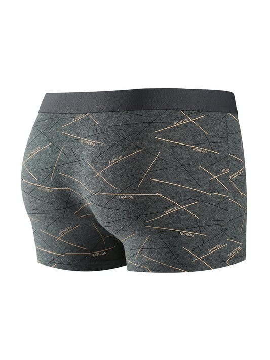 4pcs men's underwear, comfortable, soft and fashionable daily line print intimate boxer briefs, sporty and breathable boxers - Ellianto fashion Men's
