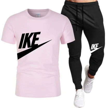 Set The new summer fashion sportswear for 2025: men's short-sleeved high-quality cotton T-shirt + sports shorts 2-piece set, men's c - Ellianto fashion Men's