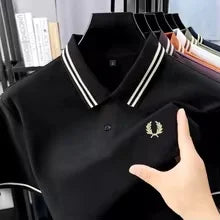 100% pure cotton high-end brand men polo shirt exquisite summer badge embroidery T-shirt fashionable lapel short sleeved shirt - Ellianto fashion Men's