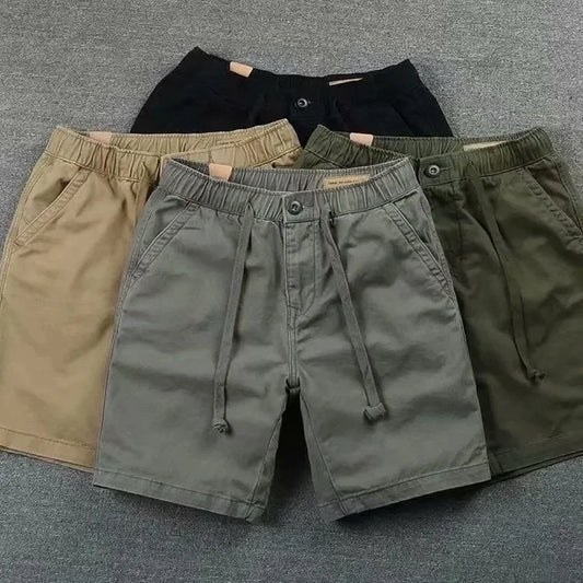 Casual Men's Workwear Shorts Summer Trendy Loose Straight Leg Five-Quarter Pants Washed Elastic Leisure Trousers