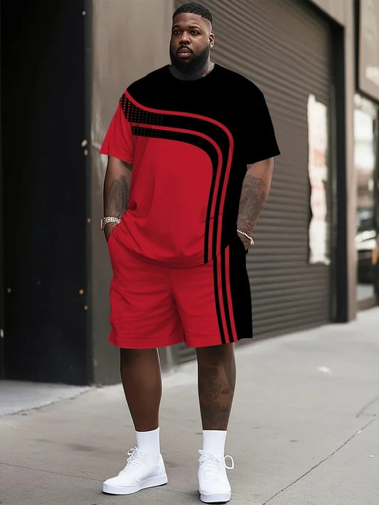 Set Hook Striped Printed Men's 2 Piece Short Sets 3D Print Short-Sleeved T-shirt and Elastic Waist Shorts Tracksuit Holiday Summer - Ellianto fashion Men's