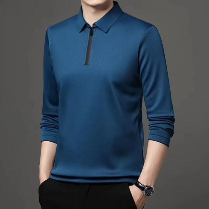 New T Shirt Zipper Polo Shirt Male Fashion Turn-Down Collar Long Sleeve Business Men Clothes - Ellianto fashion Men's