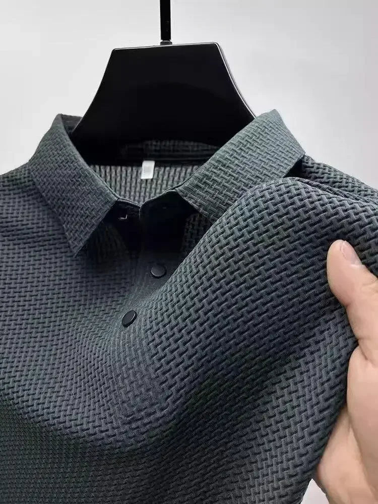 Summer New Ice Silk Mesh Short Sleeve POLO Shirt Men's Solid Color Versatile Cool Feeling Business Casual Half Sleeve Top Trendy - Ellianto fashion Men's
