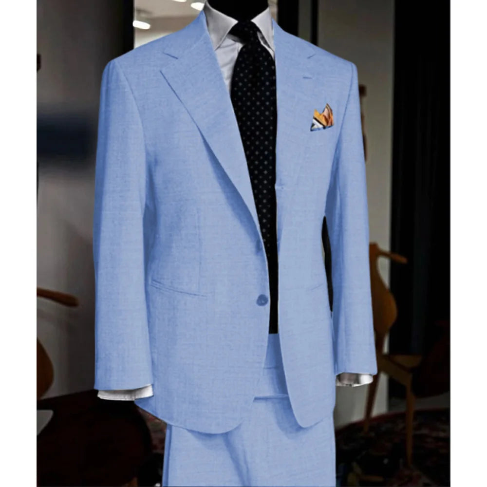 British Style light colour Men Suit 2 Piece Jacket Pants Summer Linen Comfortable Suit Jacket Banquet Wedding Dress Tailor made - Ellianto fashion Men's