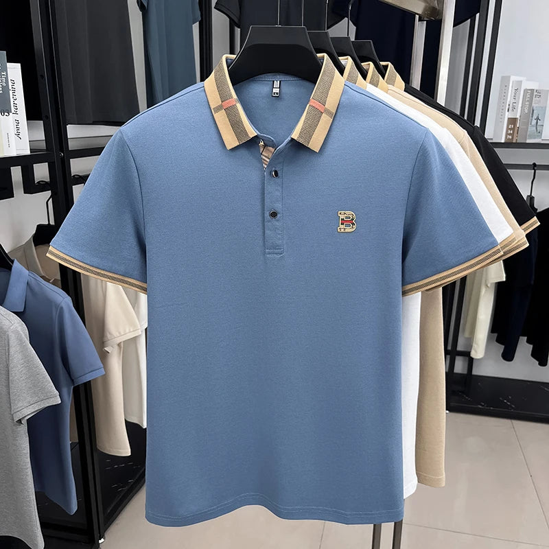 New men's fashionable short sleeved summer designer exquisite craftsmanship embroidery stand collar polo business casual T-shirt - Ellianto fashion Men's