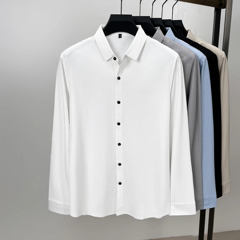 Wrinkle-Free Long-Sleeve Dress Shirt – Smart Cotton Blend with No-Trace Pressing Technology for a Sharp, Confident Look