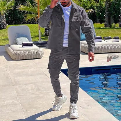 2025 Fashion Men's Casual Sets Male Trend Streetwear Long Sleeve Jacket Coat+Leggings Pants Sport 2 Pieces New Men Clothing Suit - Ellianto fashion Men's