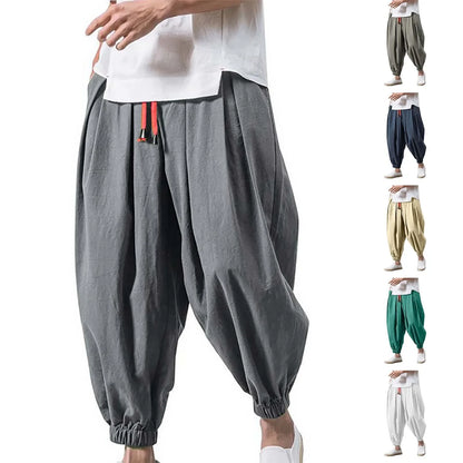 Chinese-Japanese Style Wide-Leg Pants – Loose-Fit Comfort and Trendy Nine-Point Design for the Modern Gentleman