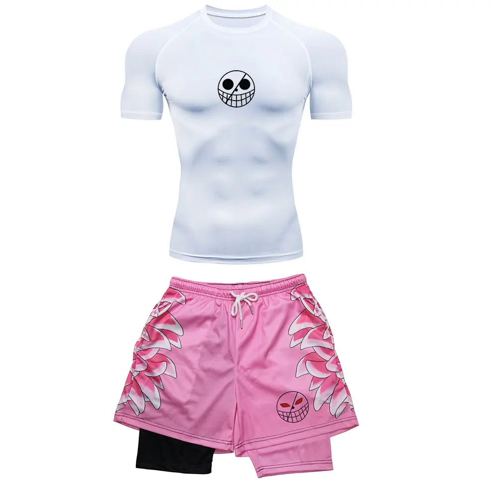 Men’s Performance Sportswear Set – Anime-Inspired Tracksuit with Compression Leggings, Gym Shorts & Rash Guard