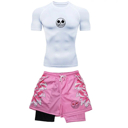 Men’s Performance Sportswear Set – Anime-Inspired Tracksuit with Compression Leggings, Gym Shorts & Rash Guard