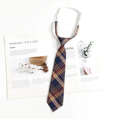 Vintage Brown Plaid Necktie Women's Lazy Person's Japanese Style Preppy Small Tie Bow Tie Handmade Men's Tie