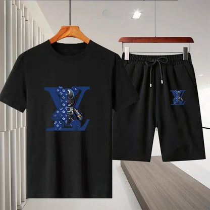 Set 2025 Summer Men's Outdoor Leisure Fitness Jogging Set: Breathable pure cotton short-sleeved T-shirt + quick-drying Shorts, a two - Ellianto fashion Men's