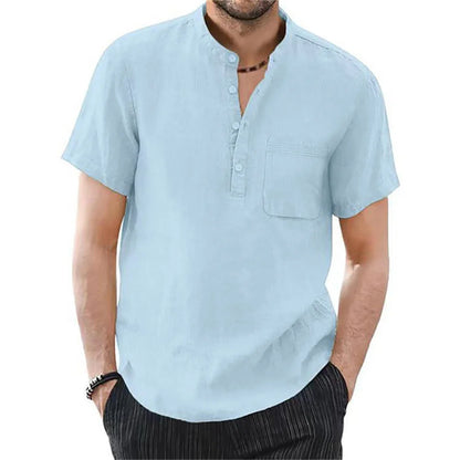 Men's Short Sleeve T-shirt Cotton and Linen Casual Men T-shirts Solid Color Summer Shirt Male Cozy Breathable - Ellianto fashion Men's