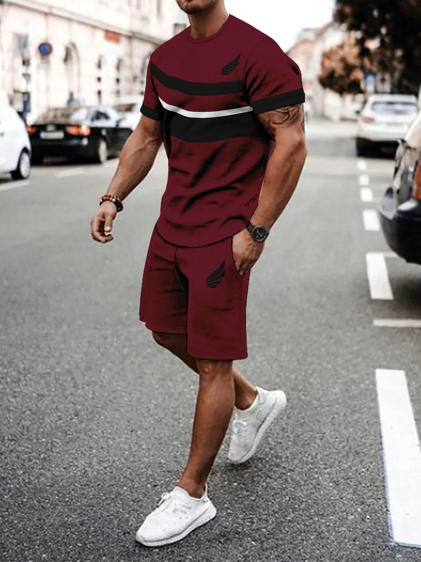 Casual sportswear set. Breathable outdoor casual men's T-shirt and pants set. Summer 3D printing suit for adult men. - Ellianto fashion Men's