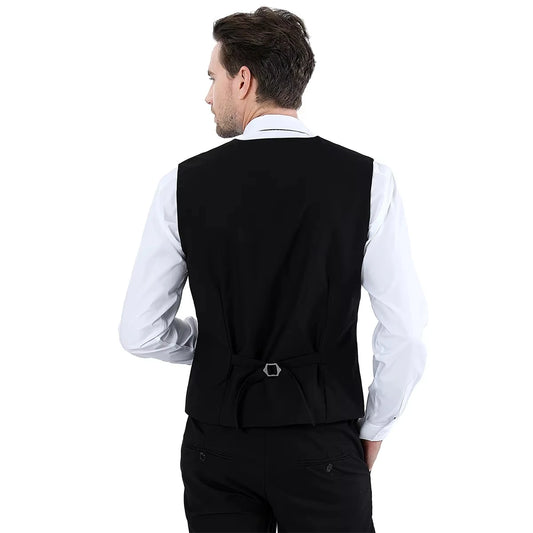 Mens Suit Vest Male Business Formal Wedding Office Birthday Party Outfit Set Easter Church Jacket Black Waistcoat - Ellianto fashion Men's