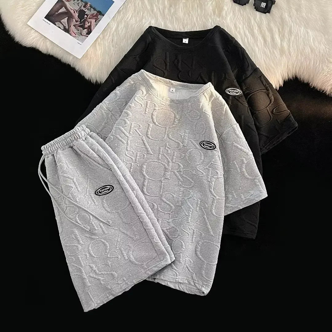 Summer Casual Sportswear Men's Short Sleeve T-Shirt And Shorts Set Loose Fit Trendy Brand Five-Quarter Length Comfortable - Ellianto fashion Men's