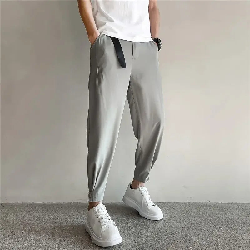 Stylish Barber Men's Wear Casual Cropped Pants Bunched Feet Pants Social Spirit Small Group Trousers Loose Fit Other Material - Ellianto fashion Men's
