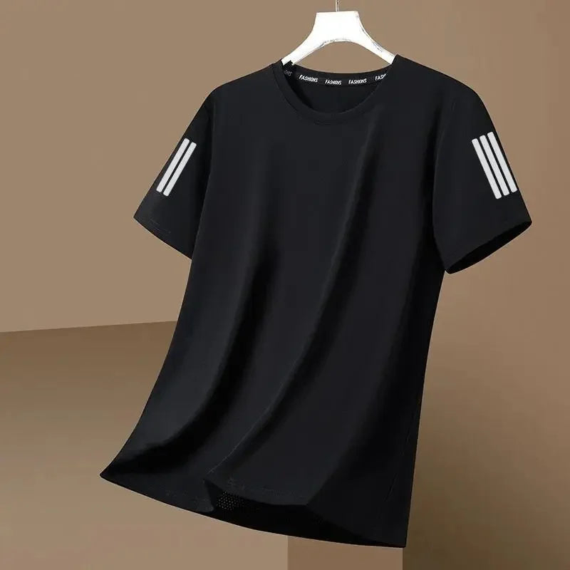 Men's Summer Ice Silk Loose Fit Crew Neck Short Sleeve T-Shirt Quick Dry Breathable Casual Top in Big Sizes Versatile And Simple - Ellianto fashion Men's