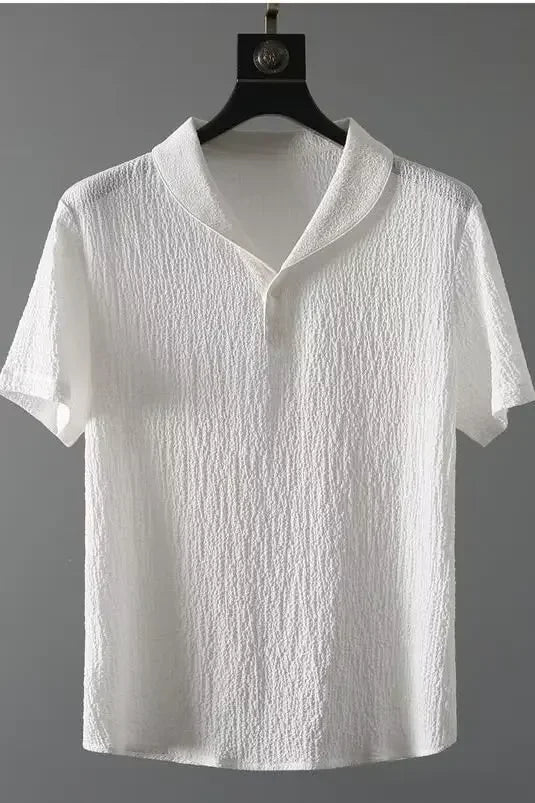 Summer Ultra-thin Five-piece Ice Silk Linen Suit Men's Cotton Linen 2-piece Set Loose-fit Mid-sleeve T-shirt Sports Wear - Ellianto fashion Men's