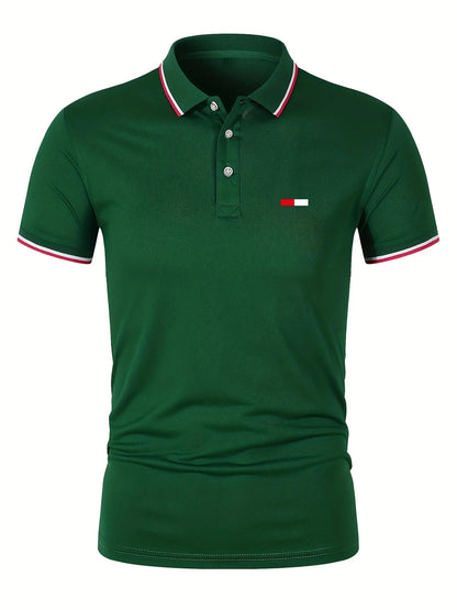 Men's 100 cotton summer casual fashion loose plus size flag pattern printed lapel short sleeved polo shirt top travel outfit - Ellianto fashion Men's