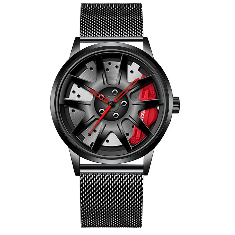 2025 Men Top Big Leather Watches Men Car Wheel Hub Stainless Steel Quartz Watch For Male Military Sports Watch Relogio Masculino - Ellianto fashion Men's