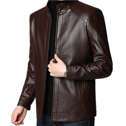 brand Vintage Leather Jacket Streetwear Casual Blazer Jackets Man Outerwear Men Leather Suit Jacket Men Slim Fit Coats - Ellianto fashion Men's