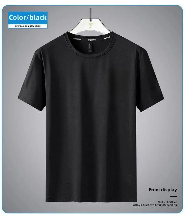 Men's Summer Ice Silk Loose Fit Crew Neck Short Sleeve T-Shirt Quick Dry Breathable Casual Top in Big Sizes Versatile And Simple - Ellianto fashion Men's
