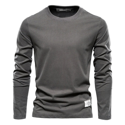 Men‘s T-shirts 100% Cotton Long Sleeve Casual Tops Solid Color High Quality Backing T-Shirt Spring Autumn Classic Men Clothing - Ellianto fashion Men's
