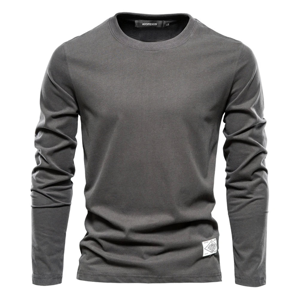 Men‘s T-shirts 100% Cotton Long Sleeve Casual Tops Solid Color High Quality Backing T-Shirt Spring Autumn Classic Men Clothing - Ellianto fashion Men's
