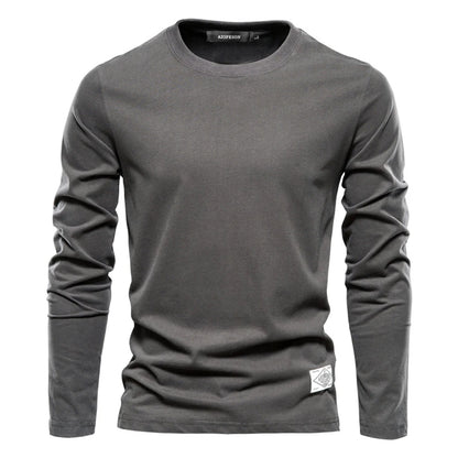 Men‘s T-shirts 100% Cotton Long Sleeve Casual Tops Solid Color High Quality Backing T-Shirt Spring Autumn Classic Men Clothing - Ellianto fashion Men's