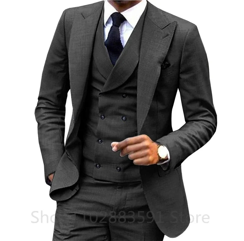 3 Piece Men Wedding Suit Prom Dress Jacket+Pants+Vest Business Men Suit Set Slim Fit Groom Tuxedo Male Blazer British Style - Ellianto fashion Men's