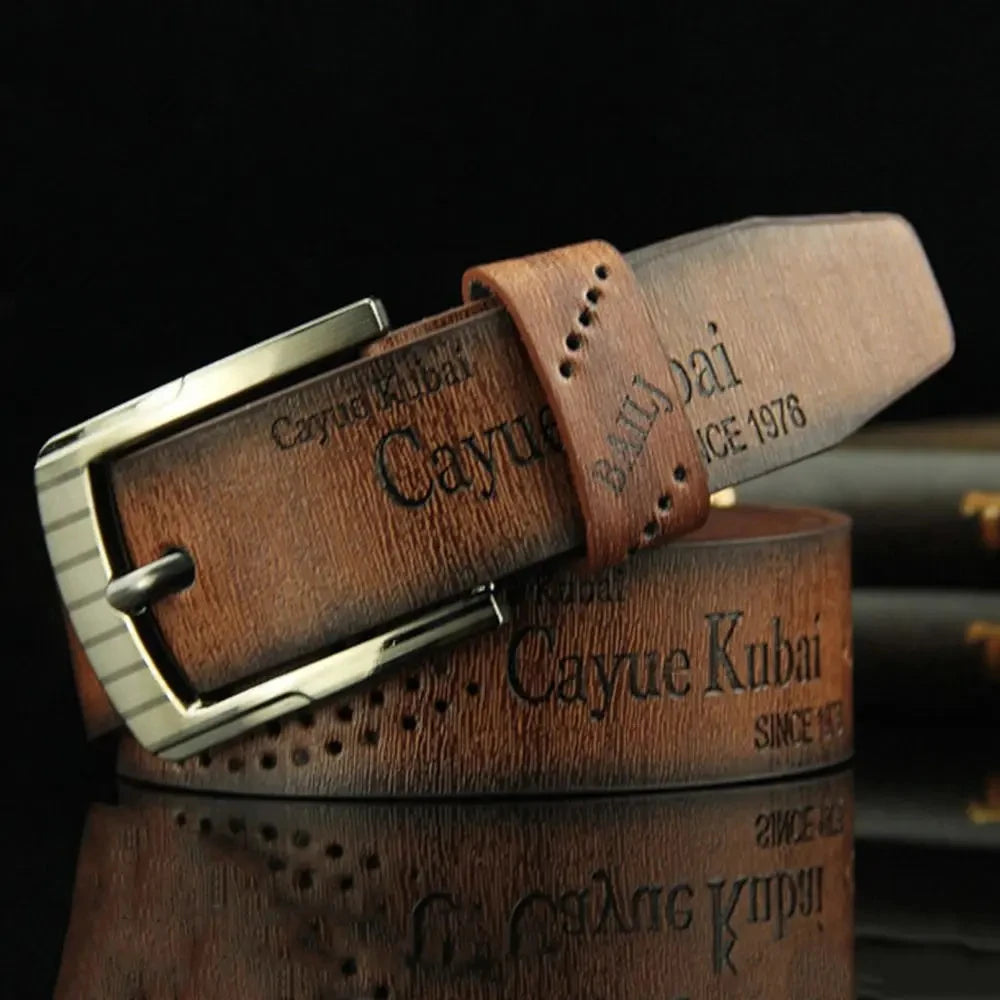 Men's Leather Belt Letter Print Luxury Classic Buckle Business Cowboy Vintage Waistband Alloy Belts - Ellianto fashion Men's