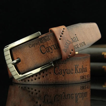 Men's Leather Belt Letter Print Luxury Classic Buckle Business Cowboy Vintage Waistband Alloy Belts - Ellianto fashion Men's