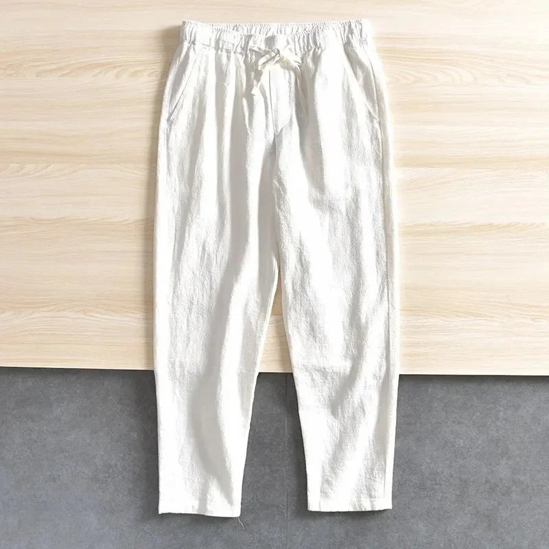 Men's Cotton Linen Casual Pants Baggy Streetwear Men Joggers Sports Trousers Solid Color Long Straight Trendy Pants for Men - Ellianto fashion Men's