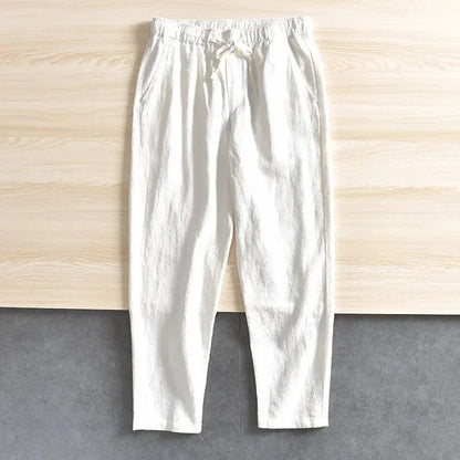 Men's Cotton Linen Casual Pants Baggy Streetwear Men Joggers Sports Trousers Solid Color Long Straight Trendy Pants for Men - Ellianto fashion Men's