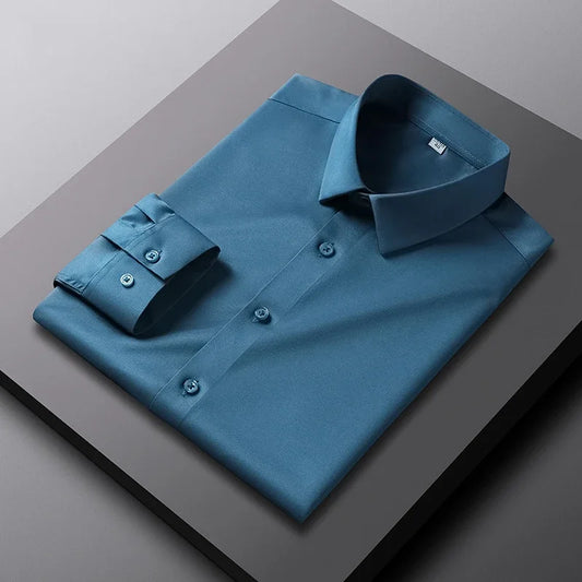 Men's Casual and Fashionable Long Sleeved Solid Color Shirt Non Ironing and Wrinkle Resistant Business Top - Ellianto fashion Men's