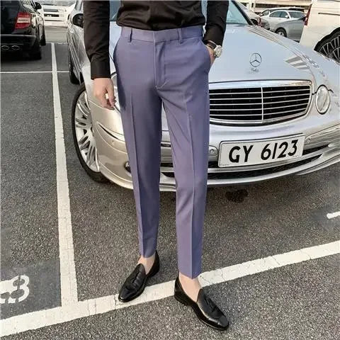 2025 Tressed Male Suit Trousers White Slim Fit Men's Summer Pants Straight 2024 Luxury Formal Work Wear New In Fabric Elegant Luxury - Ellianto fashion Men's