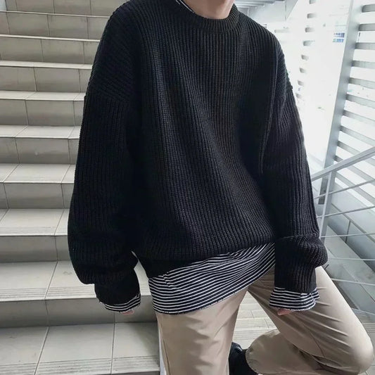Korean Fashion Sweaters Men Autumn Solid Color Wool Sweaters Slim Fit Men Street Wear Mens Clothes Knitted Sweater Men Pullovers - Ellianto fashion Men's