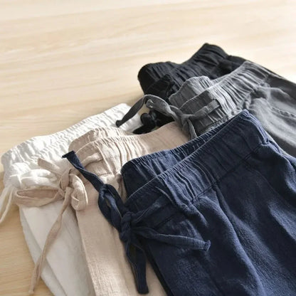 Men's Cotton Linen Casual Pants Baggy Streetwear Men Joggers Sports Trousers Solid Color Long Straight Trendy Pants for Men - Ellianto fashion Men's