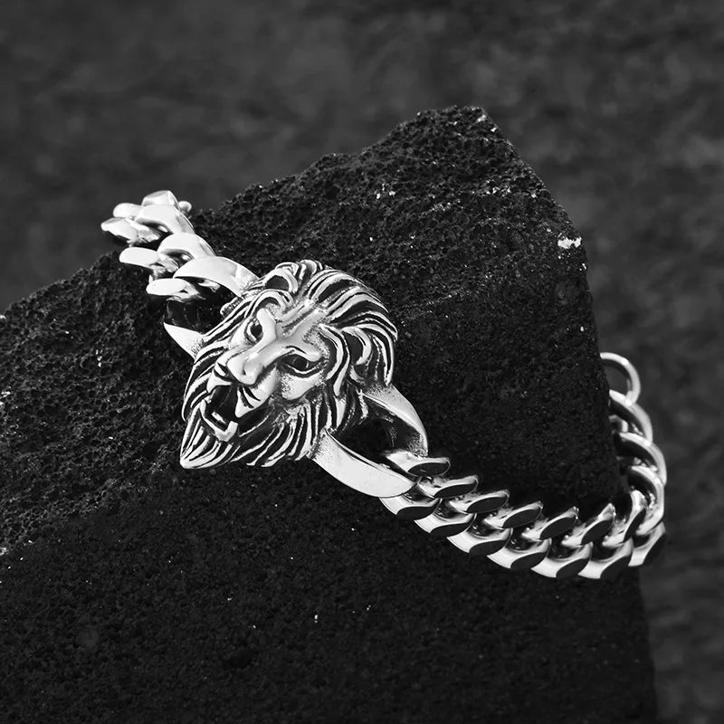 Lion Stainless Steel Bracelet Punk Rock Creative Men's Bracelet Student Jewelry Men's Accessories Gift for Boyfriend - Ellianto fashion Men's