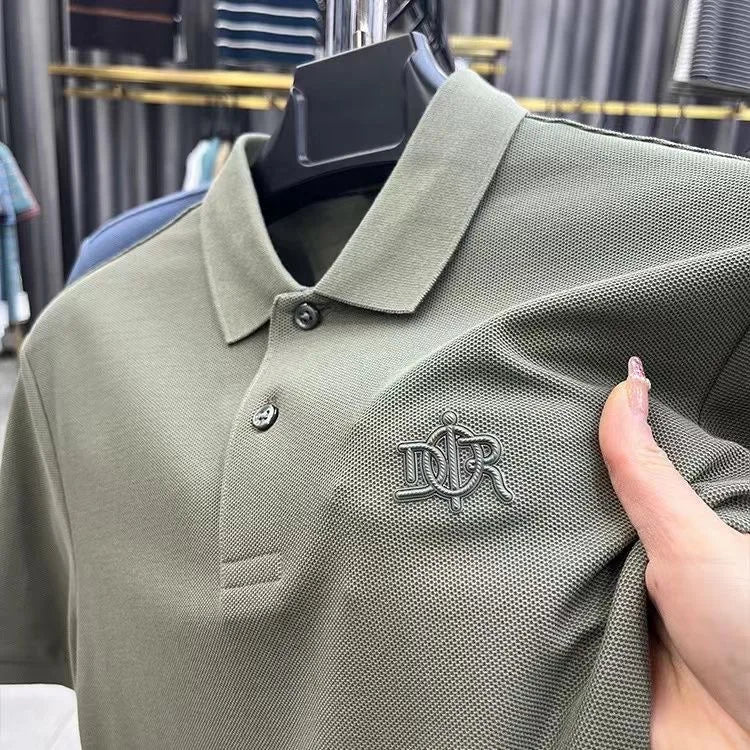 100% pure cotton luxury custom Tshirt summer new men's short sleeve business casual polo shirt high-end designer brand badge top - Ellianto fashion Men's