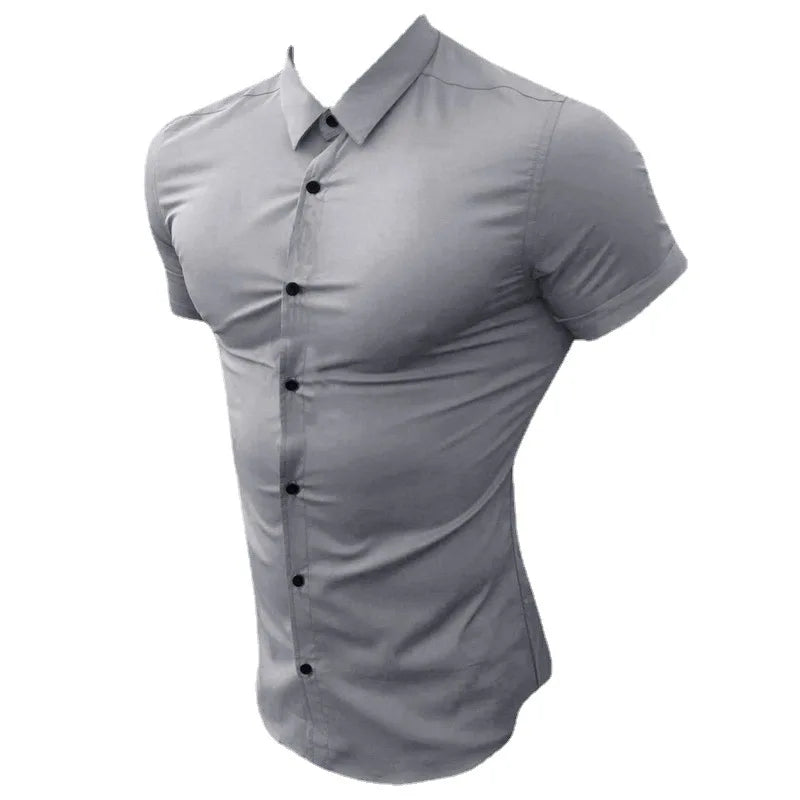 Summer Fashion Super Slim Fit Short Sleeve Shirts Men Classic Casual Dress Shirt Male Hipster Relaxed Luxe Formal Shirt - Ellianto fashion Men's